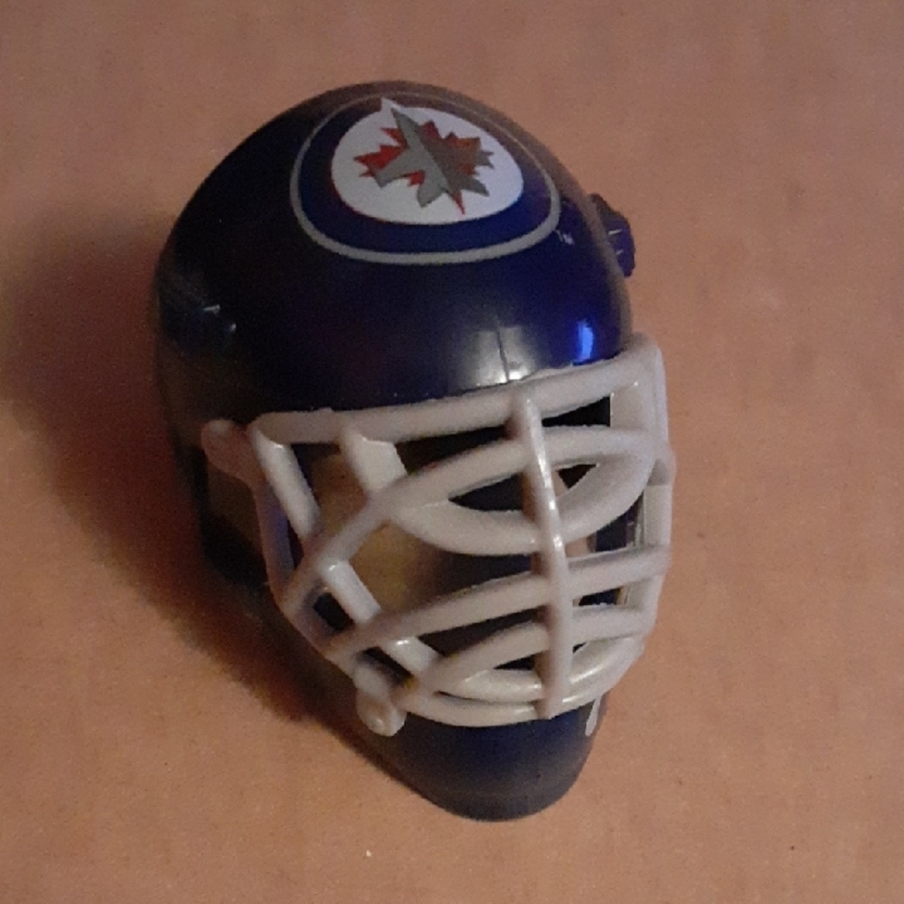 Jets Navy Blue Mini NHL Hockey Helmet with White Cage